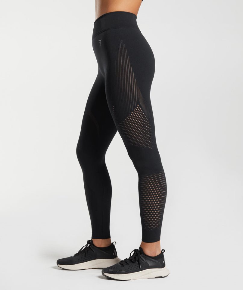 Legginsy Gymshark Warp Knit Damskie Czarne | PL 125ROD